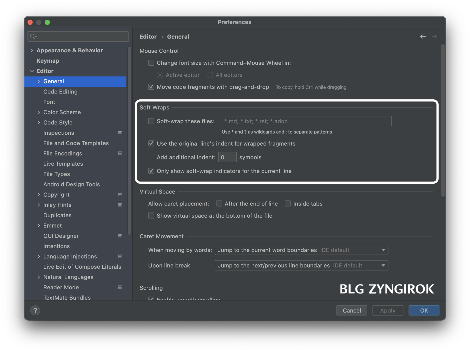 인텔리제이-속성-메뉴의-soft-wrap