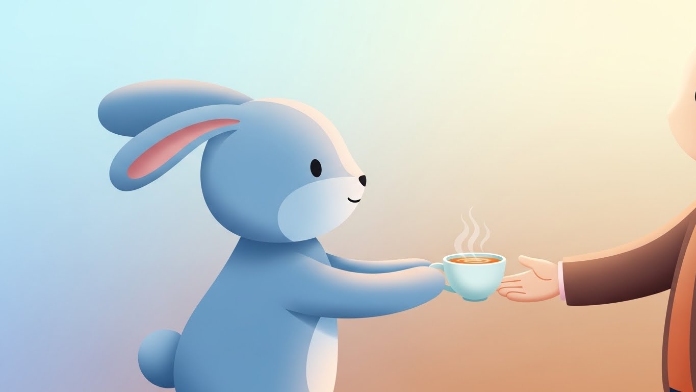 차를 나누며 다정하게 소통하는 토끼띠 캐릭터 일러스트