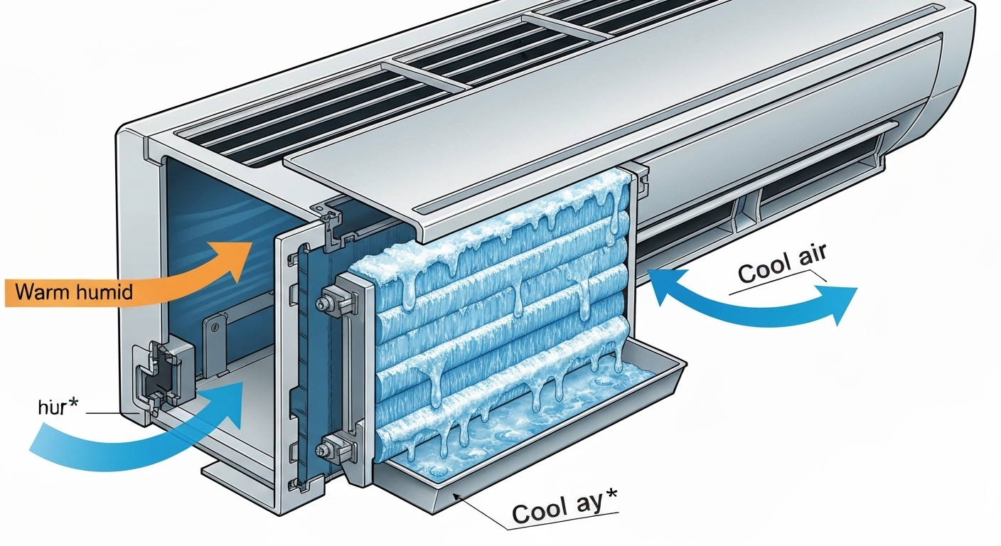 에어컨의 시원한 바람의 원리를 나타낸 이미지
