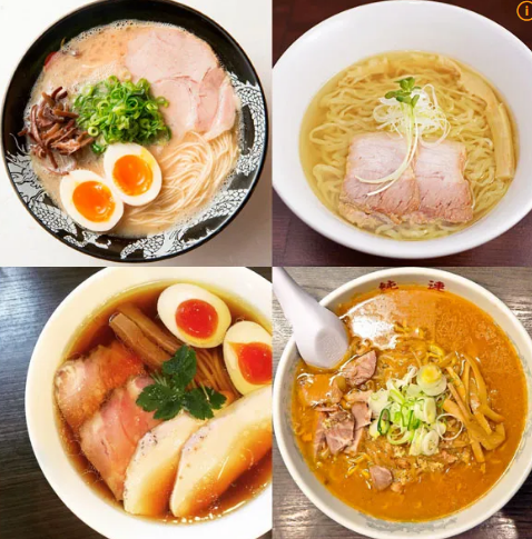 4개의 작은 사진으로 구성되어 있는 라면 사진들