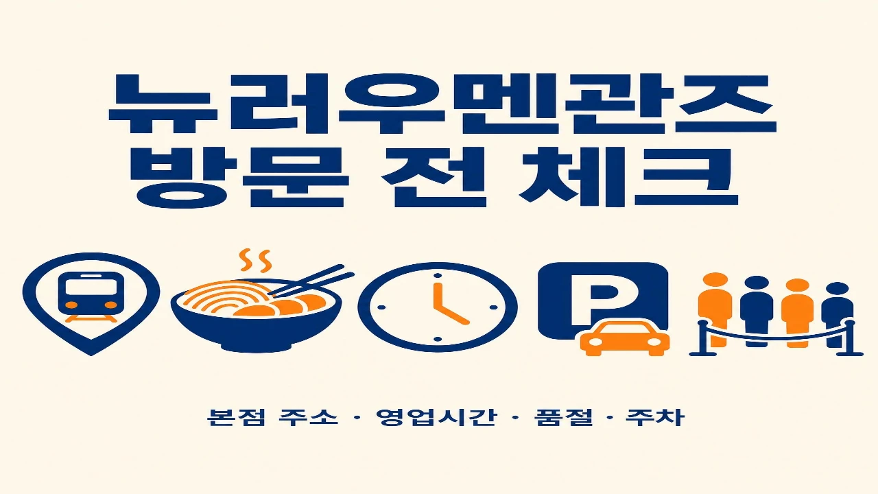 뉴러우멘관즈 방문 전 본점 주소 영업시간 품절 주차를 확인하는 안내 이미지