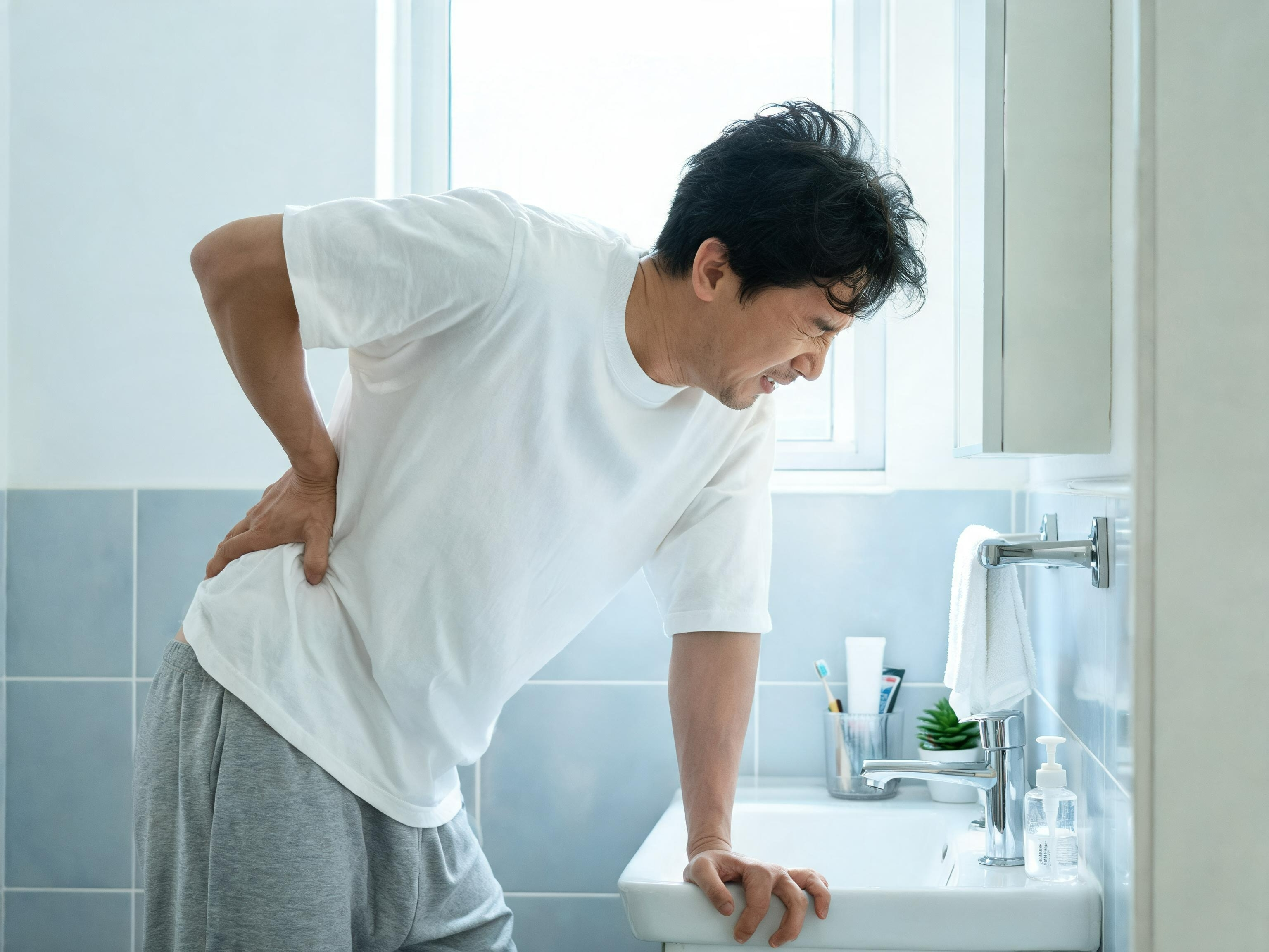 명절 후 허리 통증 세수 허리 숙이기