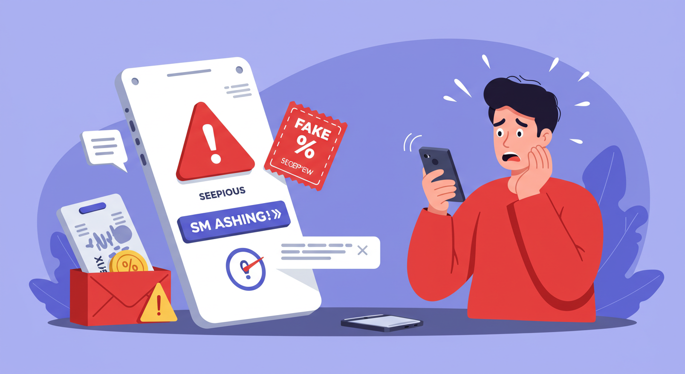 스미싱 문자에 당황하는 사람의 모습