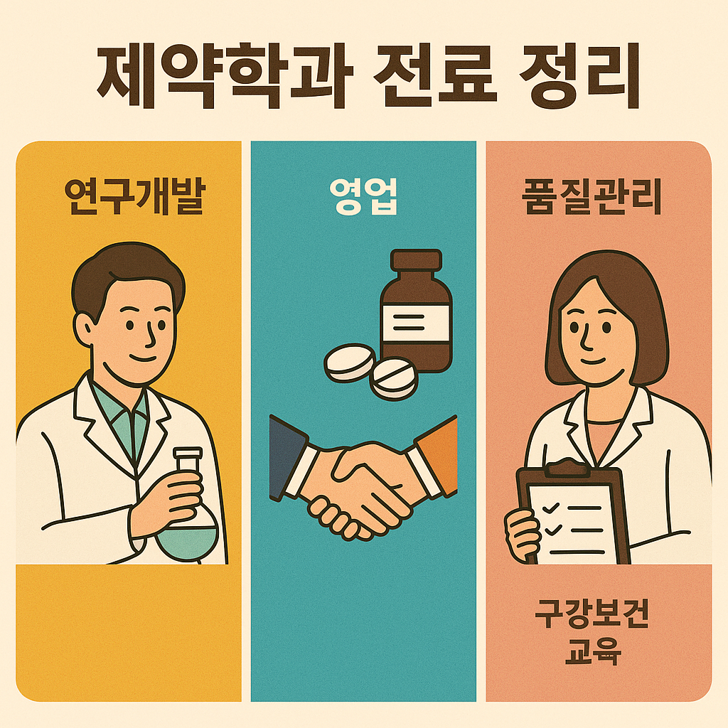 연구개발, 영업, 품질관리 분야를 설명하는 한국어 정보 이미지