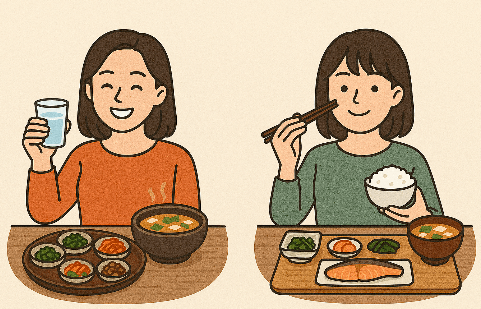 한국의 일본의 건강습관 식사 관련 사진