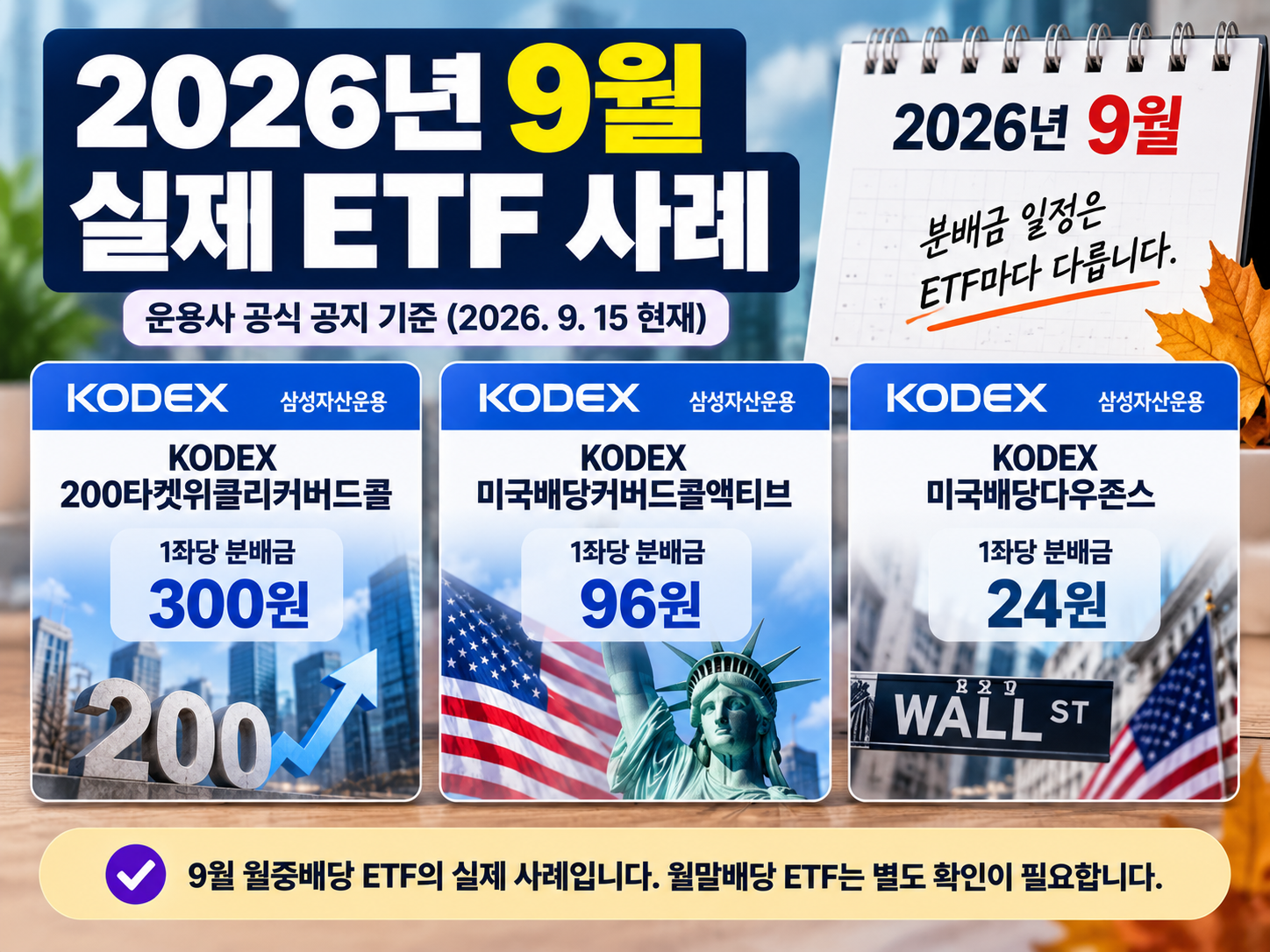 2026년 9월 ETF 분배금 KODEX 실제 사례 비교
