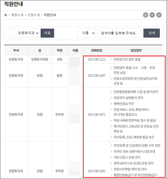 평창군청-전화번호