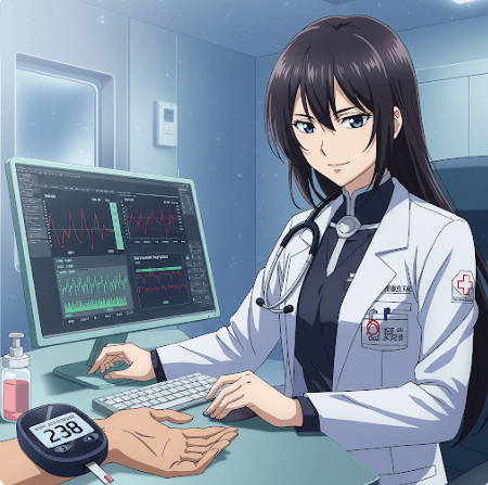 AI 도구로 혈당을 체크하는 의사