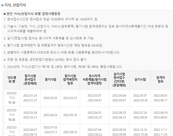 기사 산업기사 22년도 일정