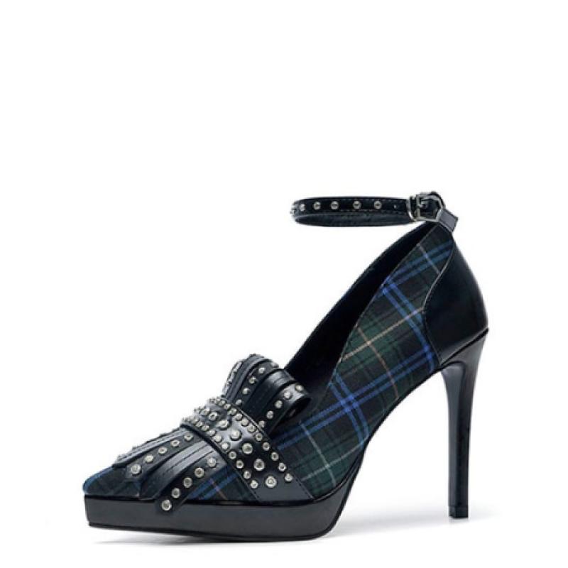 슈콤마보니 지기 펌프스 Ziggy Pumps 여성 구두 그린 체크 패턴 하이힐