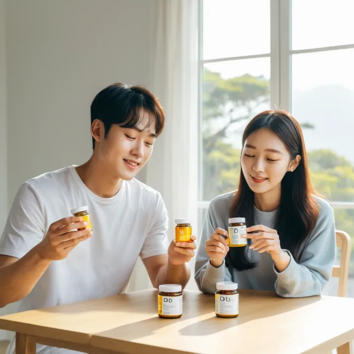 비타민d 2,000iu 영양제를 함께 확인하는 모습