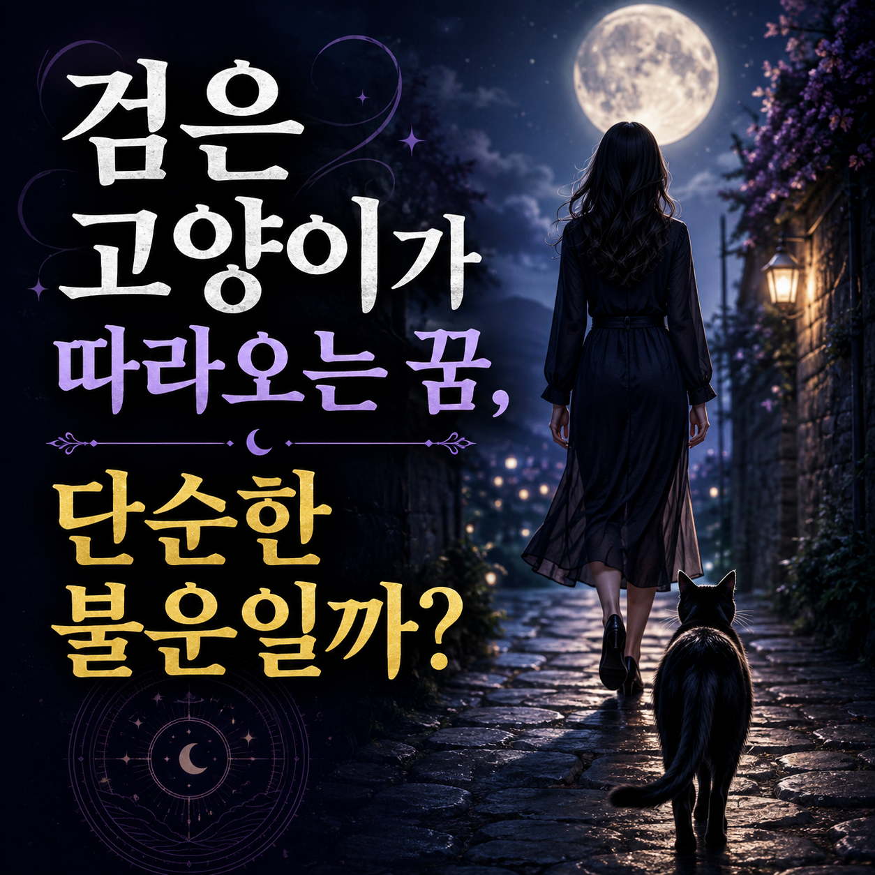 검은-고양이가-따라오는-꿈-달빛-아래-여성과-고양이