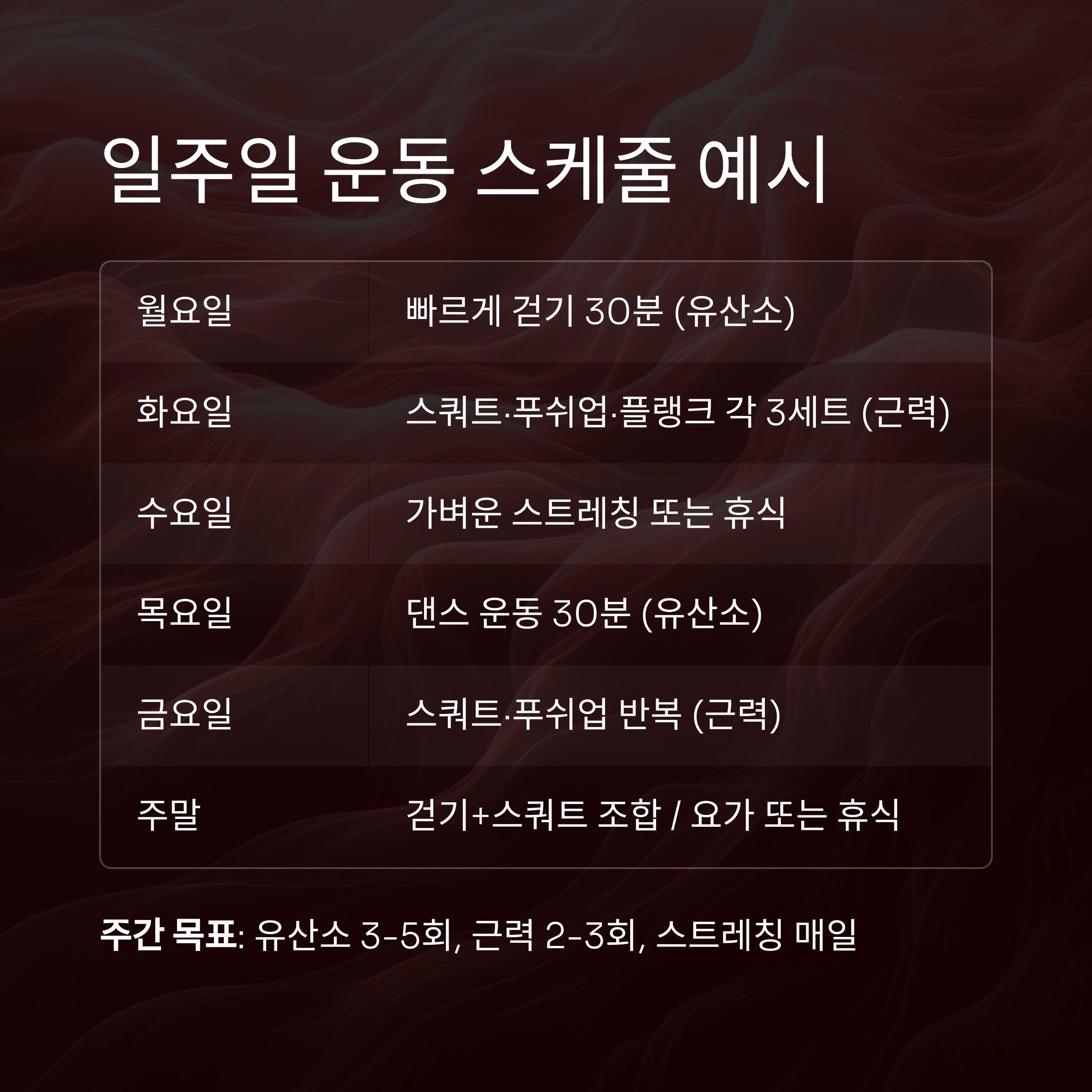 일주일 운동 스케줄 예시