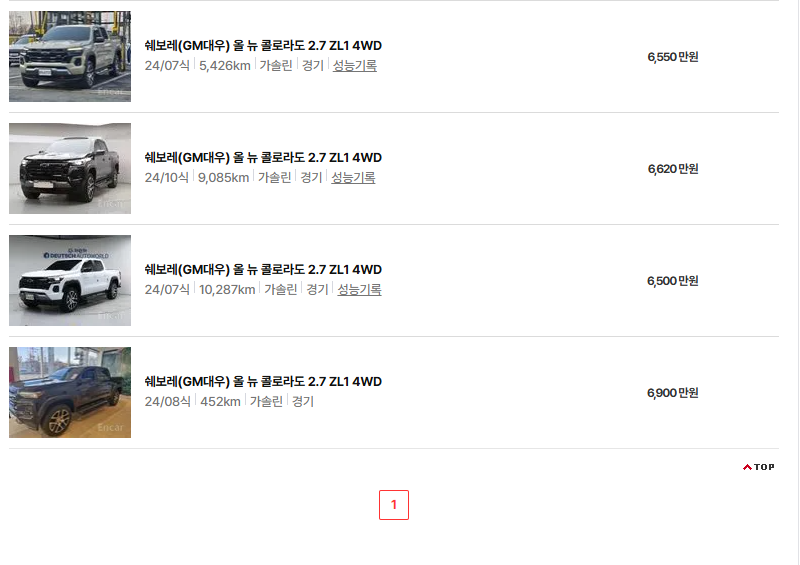 쉐보레 콜로라도 중고차 가격 시세표 유지비