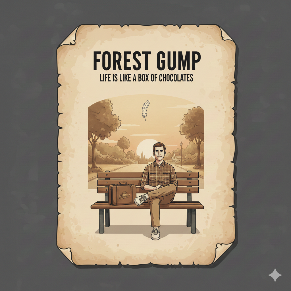 영화 포레스트검프 관련 이미지, 이미지 내 유명한 대사 삽입되어있음