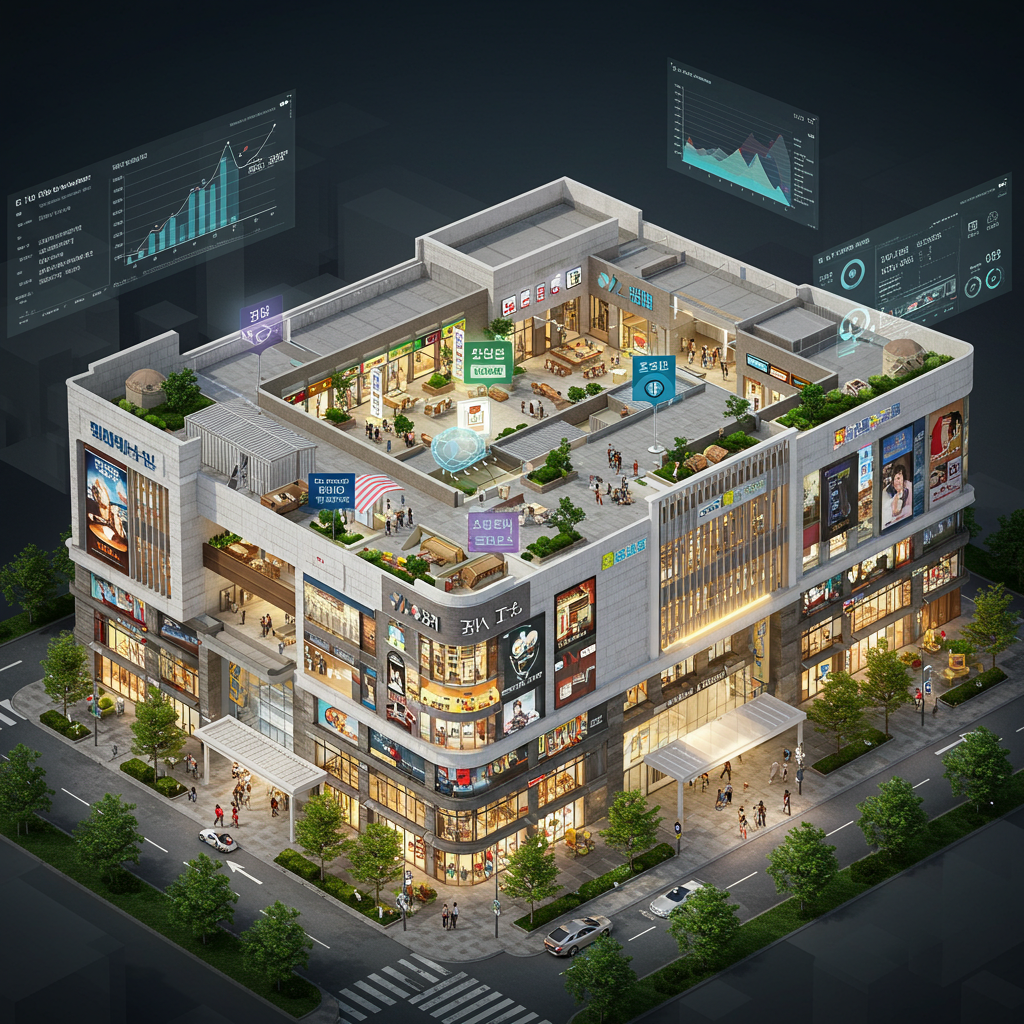 상가 건물의 3D 도면과 상세 분석 정보가 표시된 부동산 경매 시각 자료