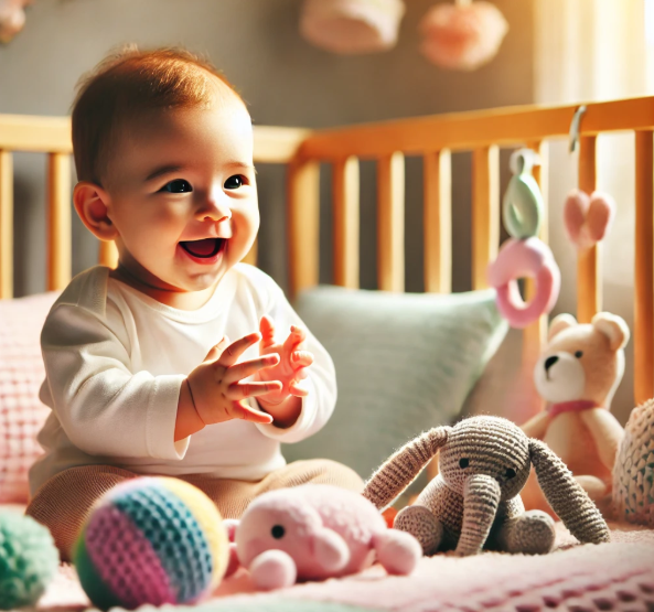 6개월 아기 옹알이 하는 사진