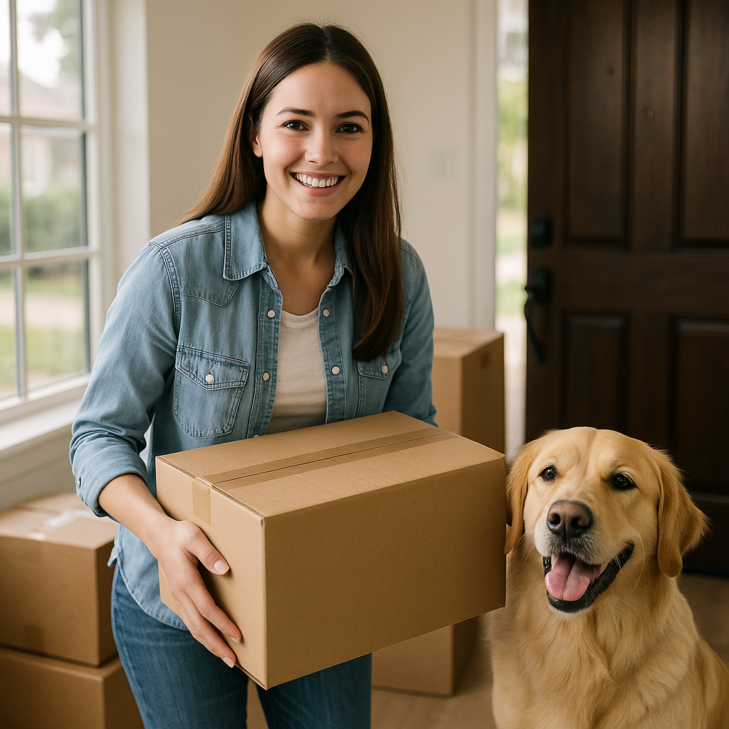 이사를 준비하는 강아지와 주인