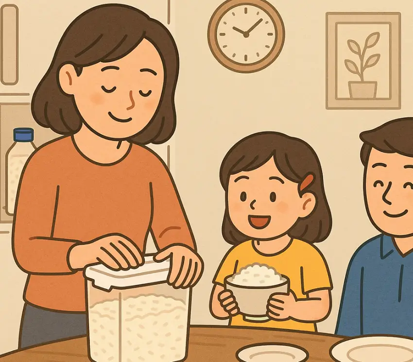 쌀벌레 없는 안전한 쌀로 밥을 지어 제공하는 엄마