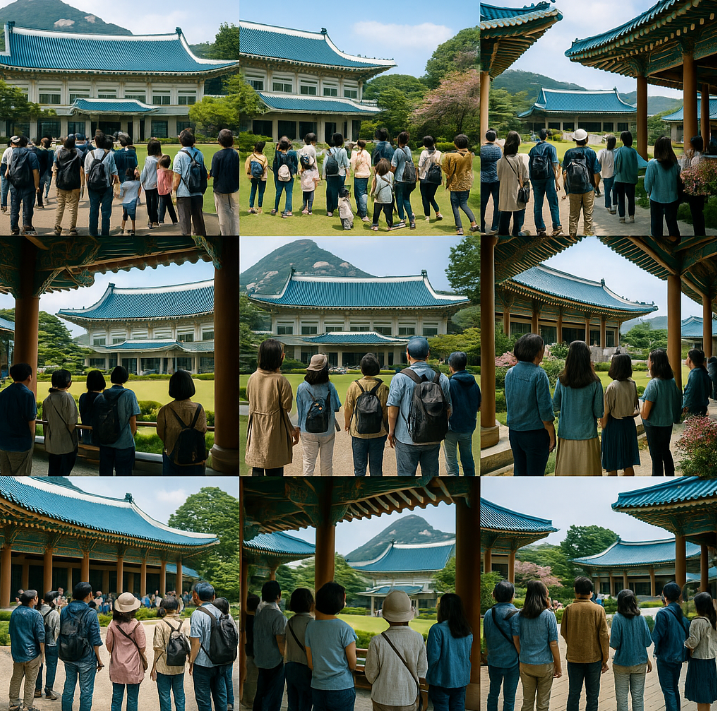 청화대를 보고 있는 사람들 사진