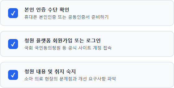 소아 의료 환경 개선 청원 청원 참여를 위한 사전 준비 사항