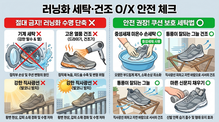 땀에 젖은 러닝화, 세척과 건조 방법