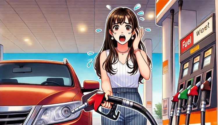 자동차-연료를-잘못주입해서-당황해하는-여자