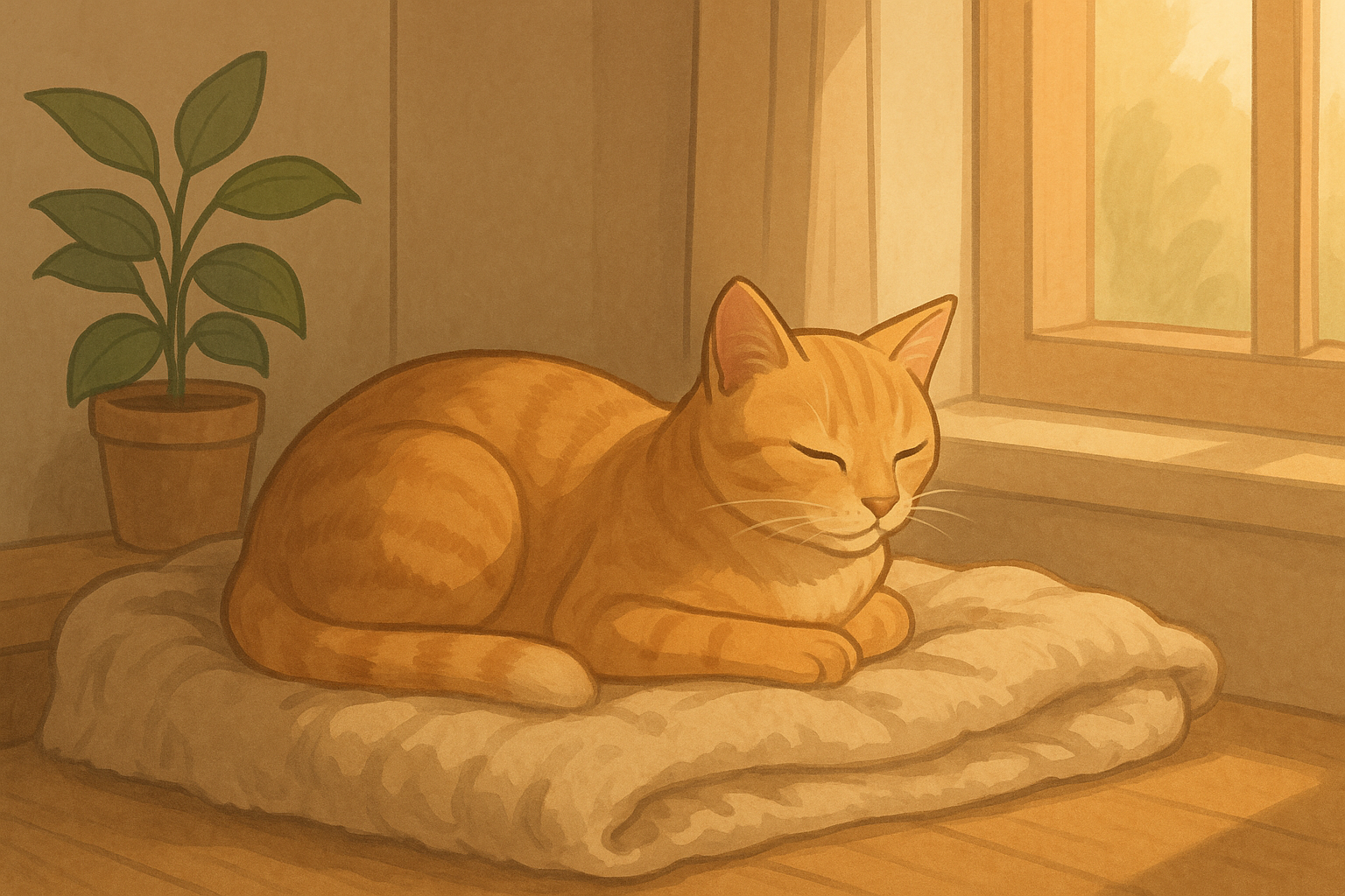 푹신한 쿠션에서 졸고있는 고양이 이미지