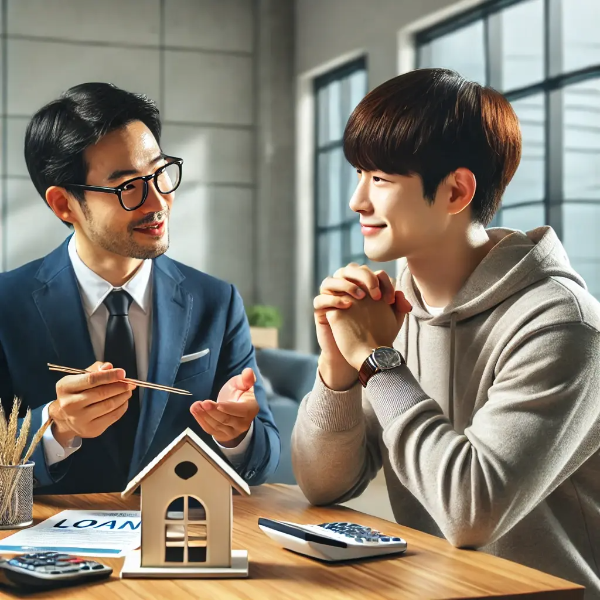 서민 금융진흥원 대출 상품을 상담받는 한국인, 2025년 최저 금리 지원 프로그램 컨셉