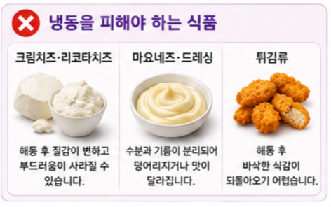 크림치즈&middot;마요네즈 등 냉동을 피해야 하는 식품
