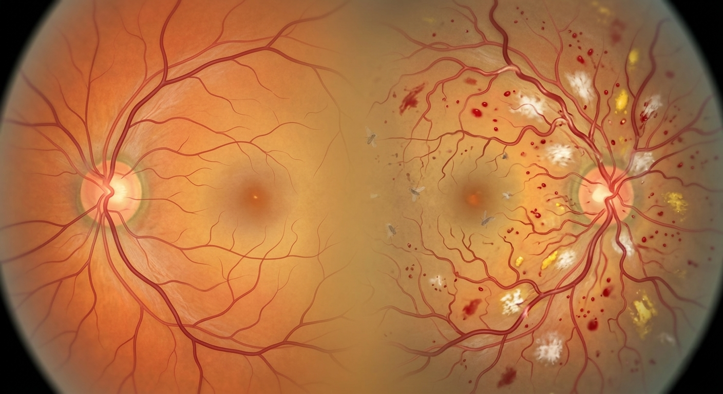 정상 망막과 당뇨망막병증으로 손상된 망막