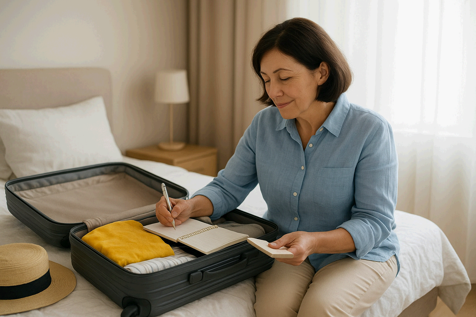 중년 여성의 여행 준비