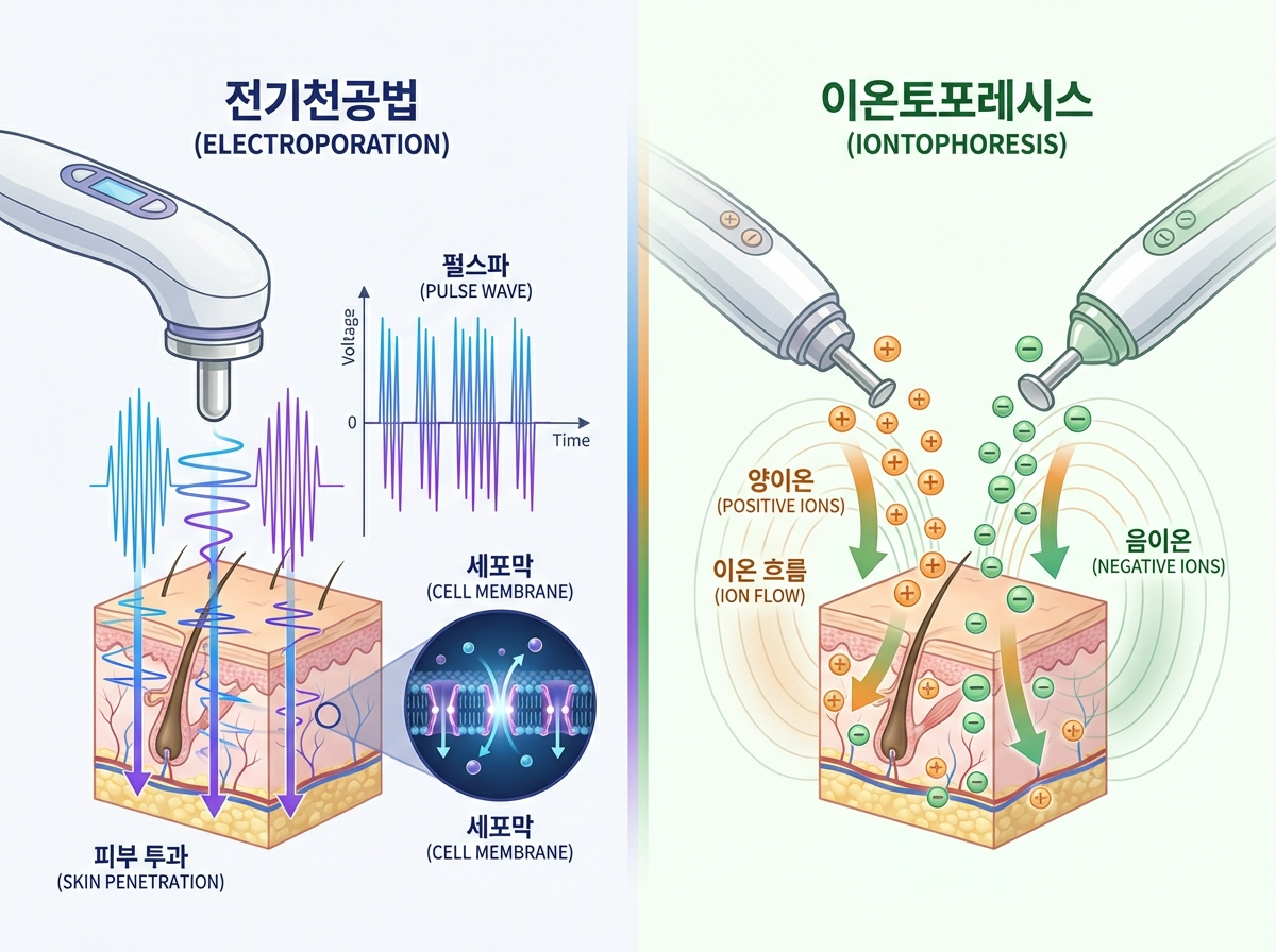일렉트로포레이션원리, 갈바닉차이, EP기기효과, 스킨케어흡수