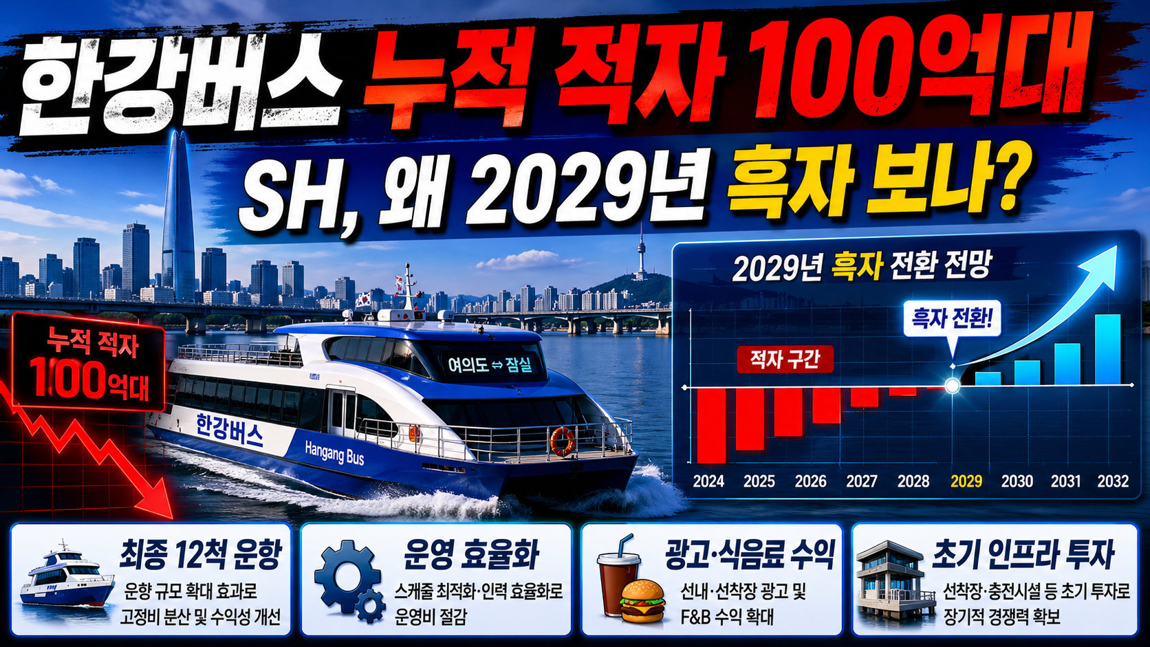 한강버스 누적 적자 100억대, SH가 2029년 흑자를 전망한 이유