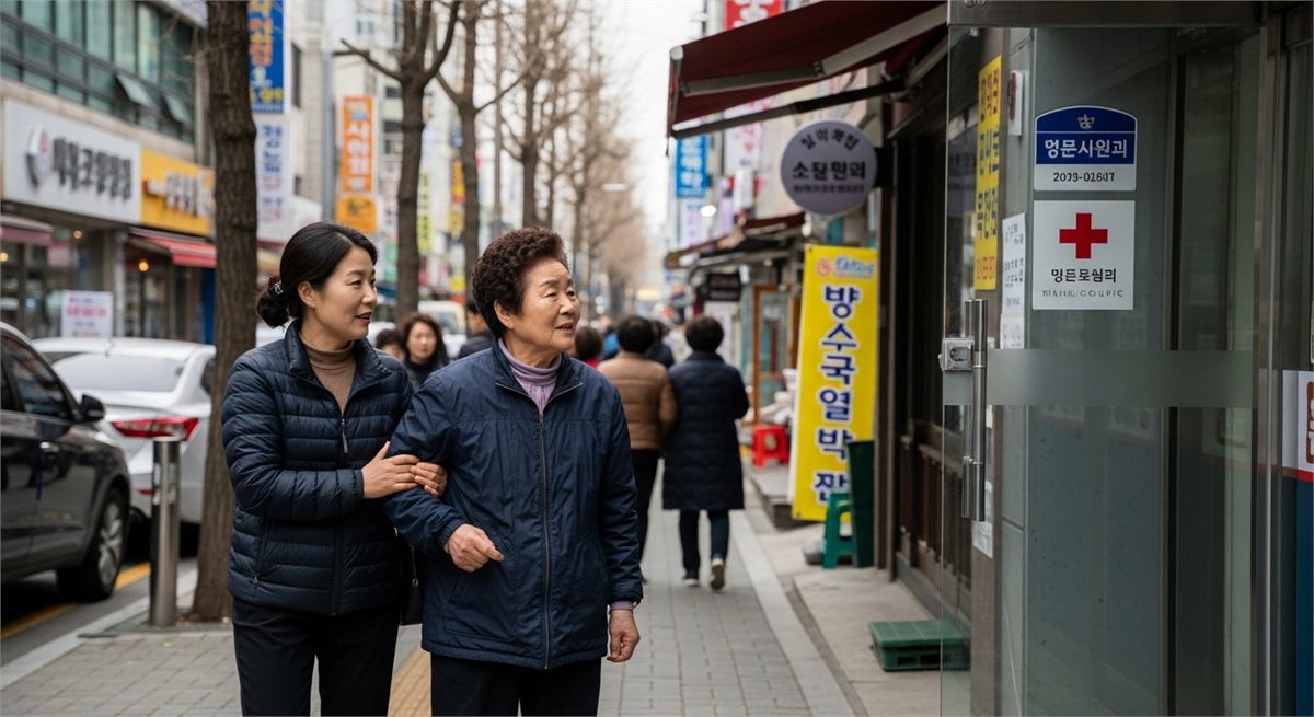 가족 도움을 받아 병원 진료를 준비하는 장면 