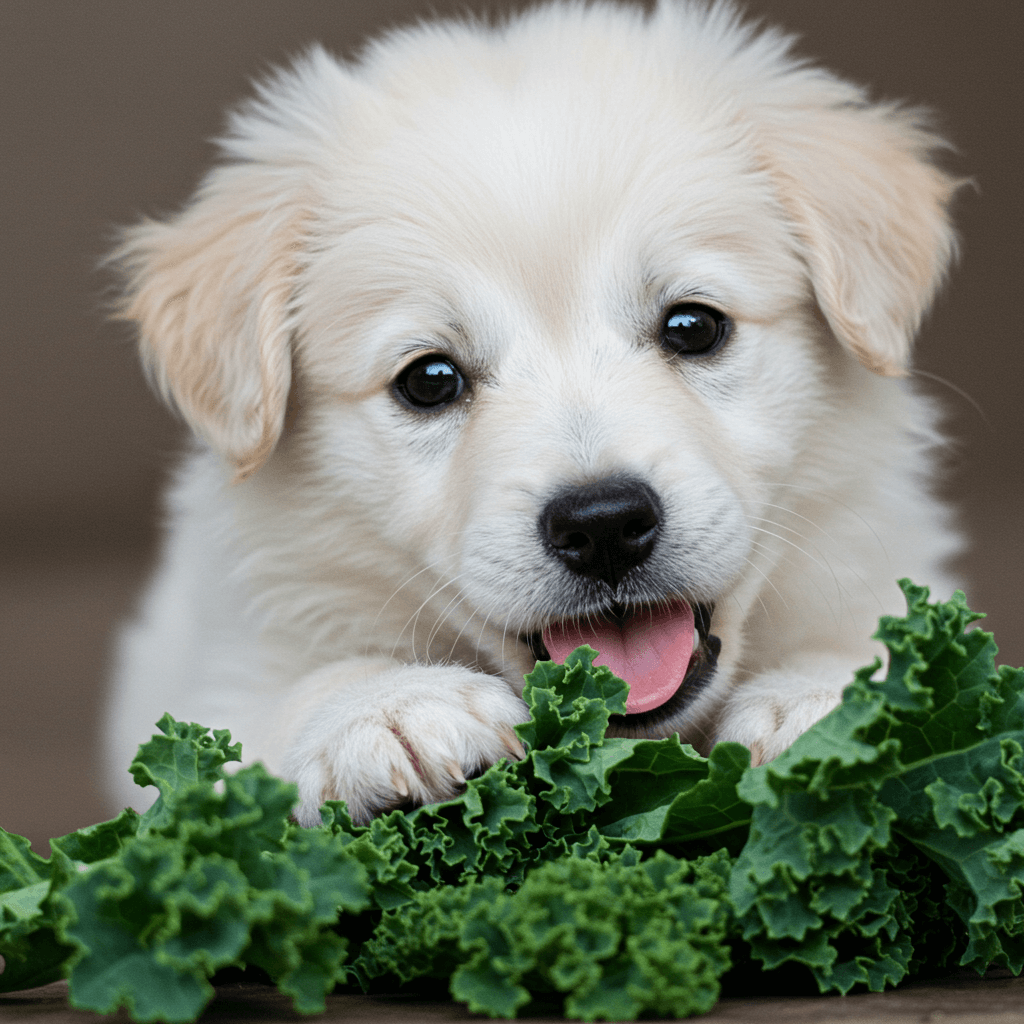 케일먹는 강아지 사진