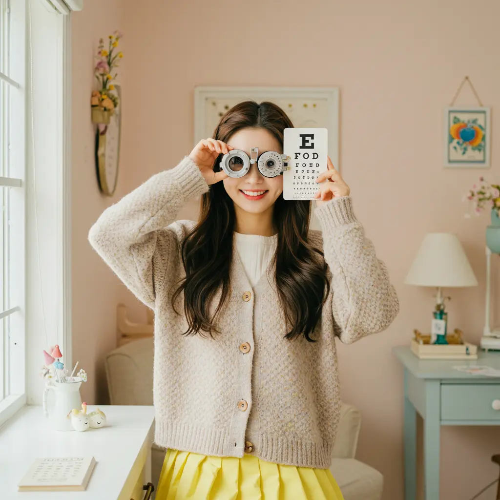 루테인 필요성을 느낀 여성이 안과진료 받는 이미지