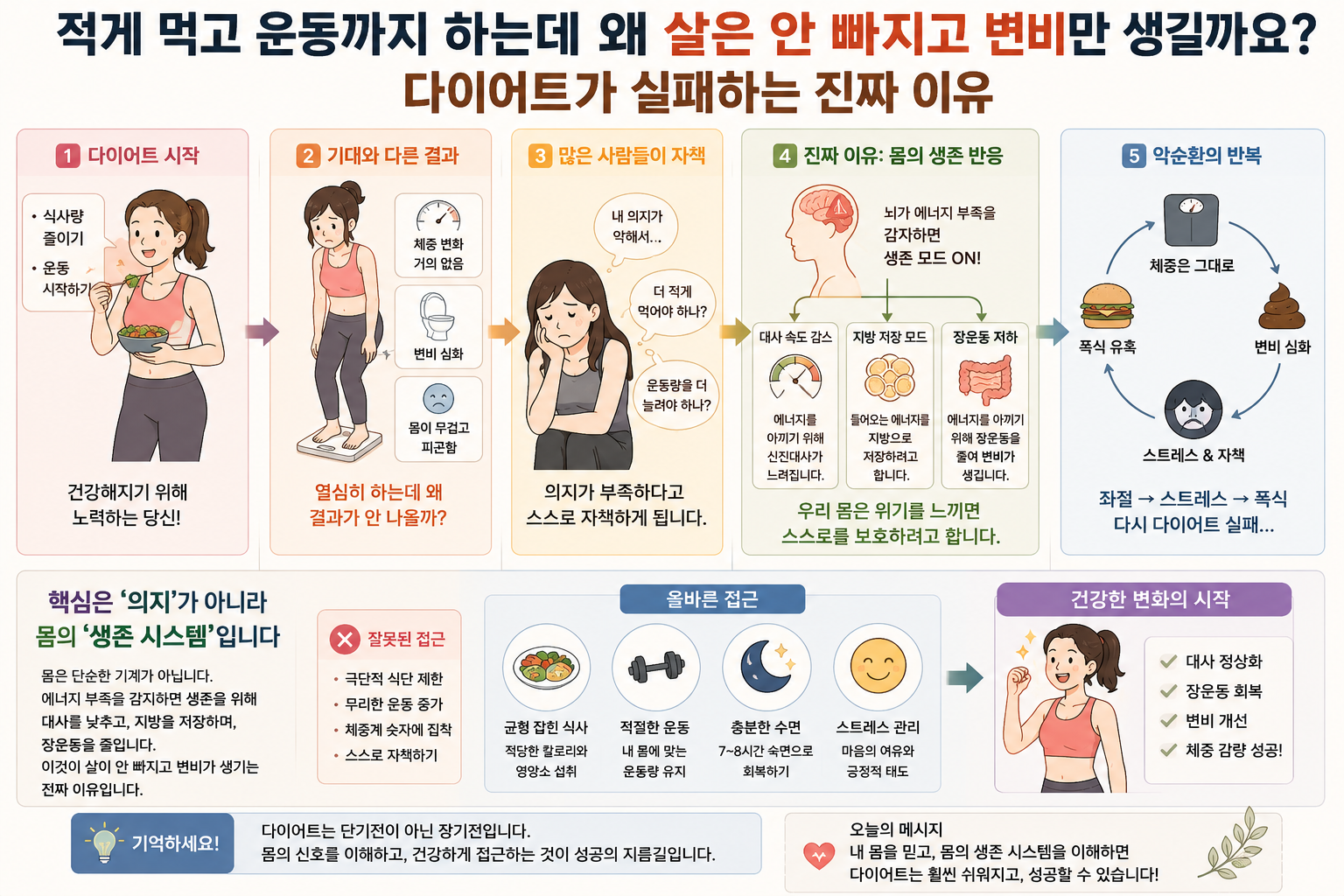 적게 먹고 운동까지 하는데 왜 살은 안 빠지고 변비만 생길까요?