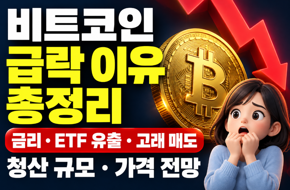 비트코인 급락 이유 총정리｜8만3천 달러&middot;미국 금리 인상&middot;현물 ETF 6.8억 달러 유출&middot;청산&middot;가격 전망
