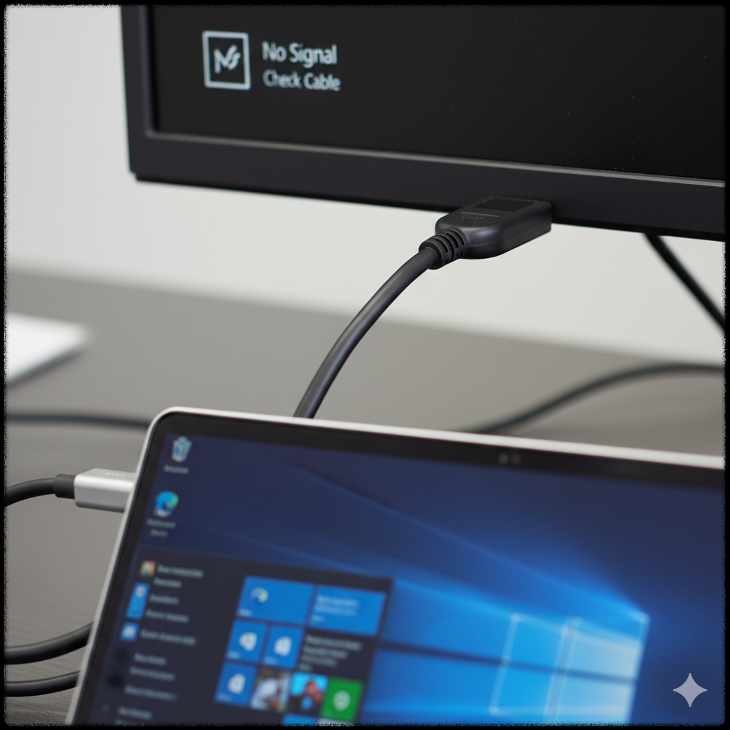 USB-C 포트 영상 출력 미지원으로 외장 모니터가 인식되지 않는 모습