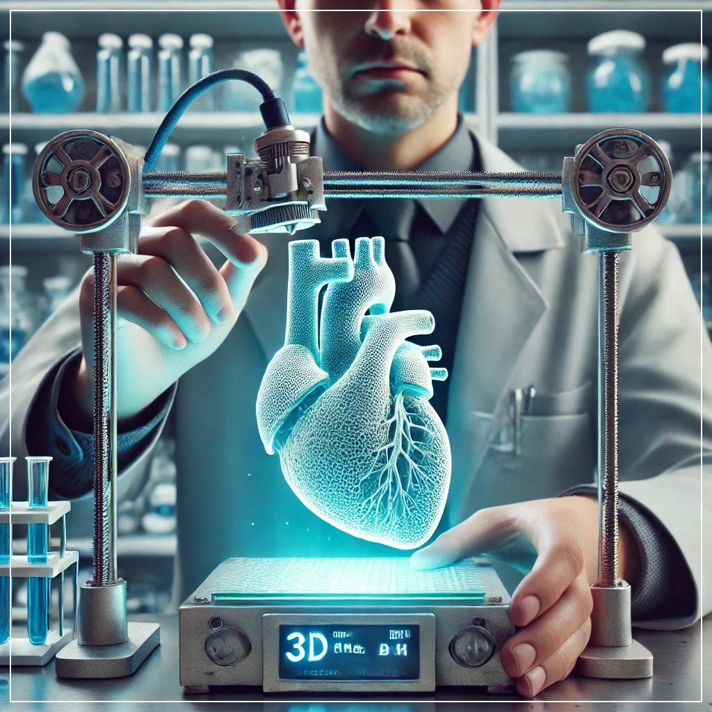 연구실에서 첨단 3D 프린터를 사용해 정밀한 인공 장기를 제작하는 과학자