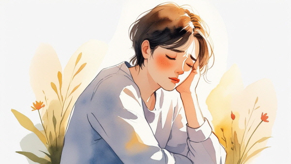 ESFP가 감정적으로 성숙해지기 위해서는, 자신의 슬픔과 외로움을 마주할 수 있는 용기가 필요합니다. 밝음은 소중한 자산이지만, 감정은 덮는 것이 아니라 들여다보고, 함께 나눌 때 비로소 치유됩니다에 관한 그림