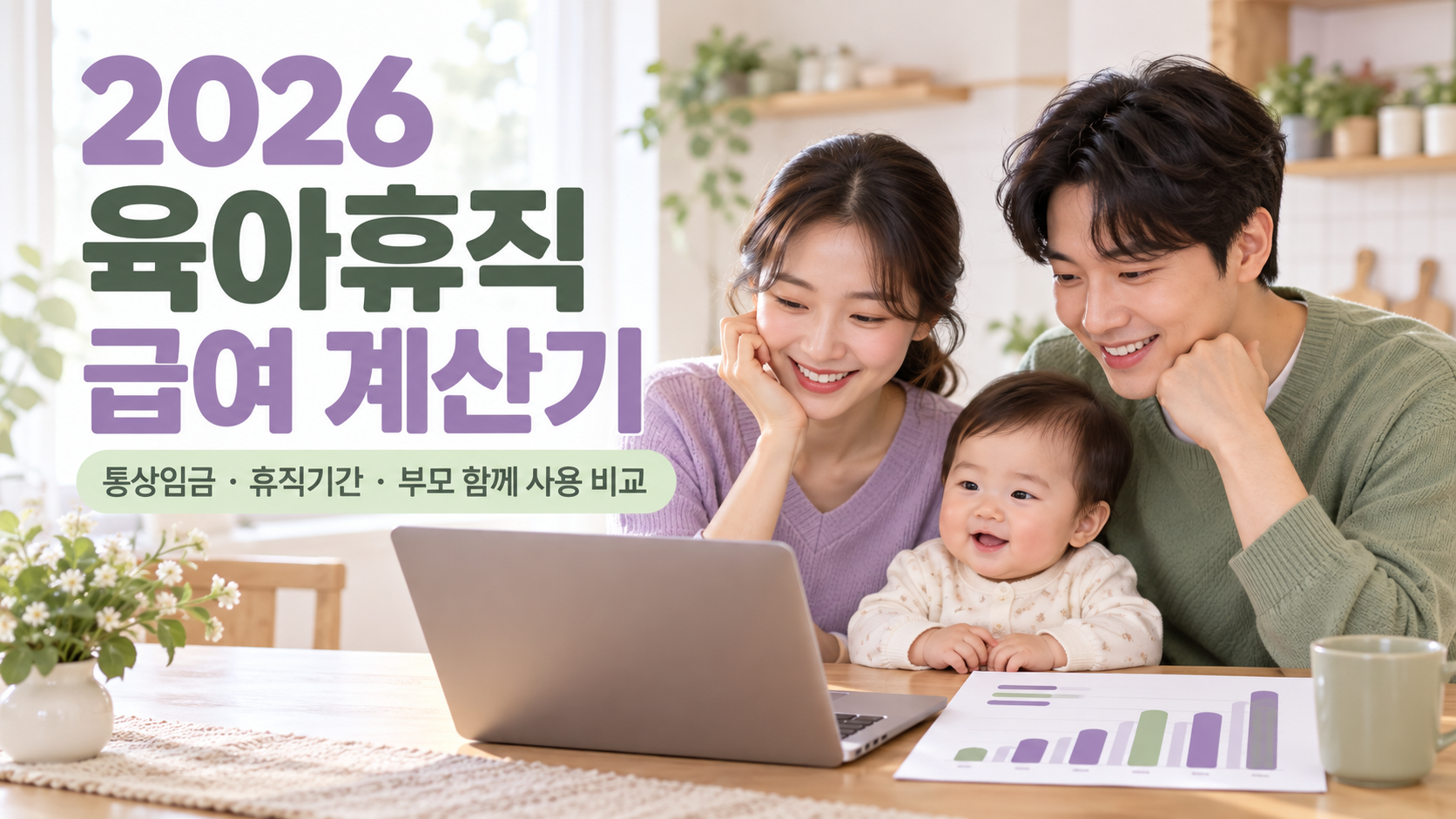 2026 육아휴직 급여 계산기 - 통상임금&middot;6+6 부모육아휴직제 월별 수령액