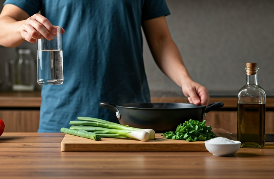 주방에서 식재료를 다듬는 남자