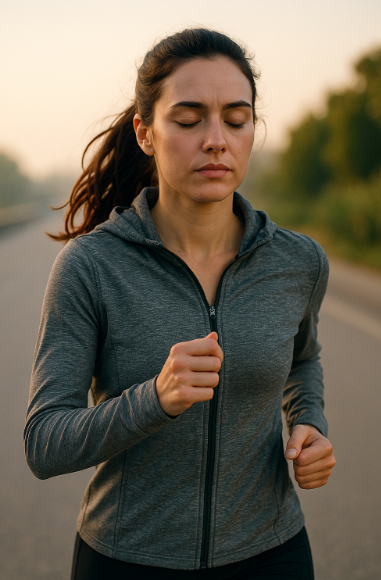 러닝으로 감정을 정리하는 젊은 여성 러너의 모습