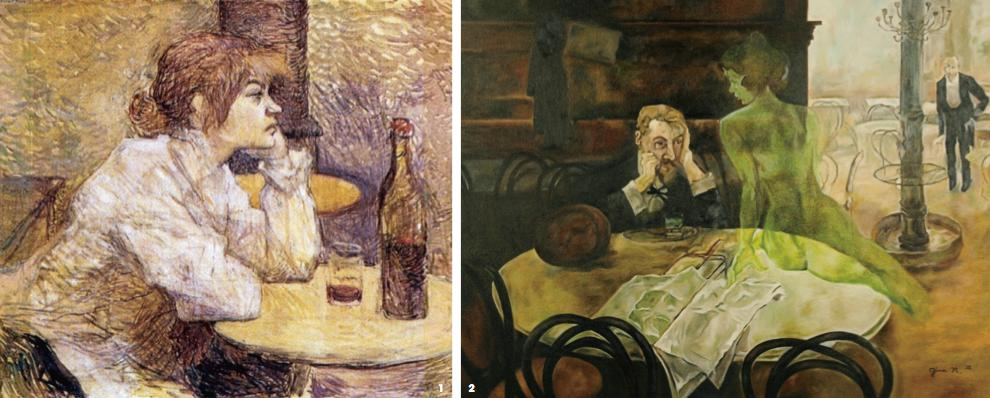 1. &lsquo;The Hangover (The Drinker, Suzanne Valadon)&rsquo;, Henri de Toulouse-Lautrec, oil on canvas, 45.1&times;53.3cm, 1889, Fogg Art Museum, Harvard University Art Museum, USA 2. &lsquo;The Absinthe Drinker&rsquo;, Viktor Oliva, 1901, The Original Painting can be Found in the Cafe Slavia in Praguev