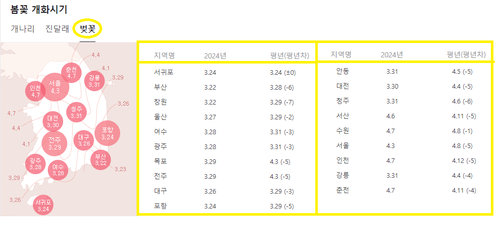 벚꽃개화시기 2024