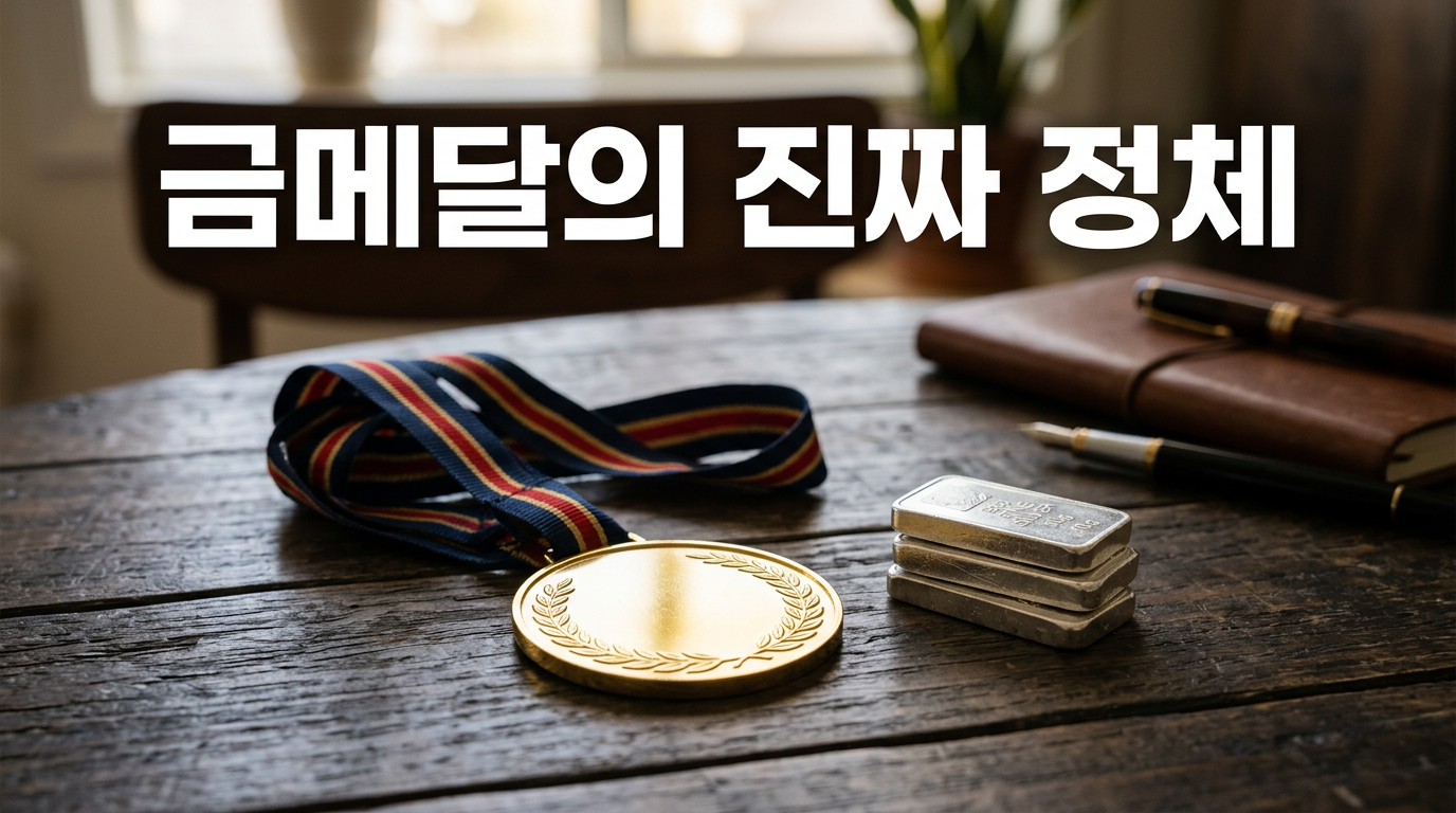 은 위에 금을 입힌 금메달의 진짜 정체를 보여주는 사진