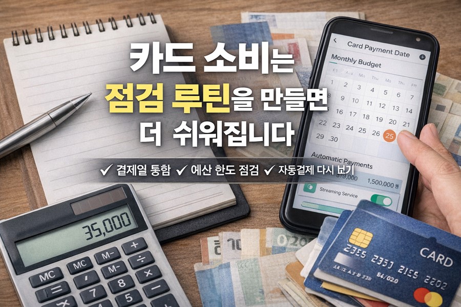 카드 소비를 줄이기 위해 결제일 통합, 예산 점검, 자동결제 관리를 함께 확인하는 2026 체크리스트 이미지