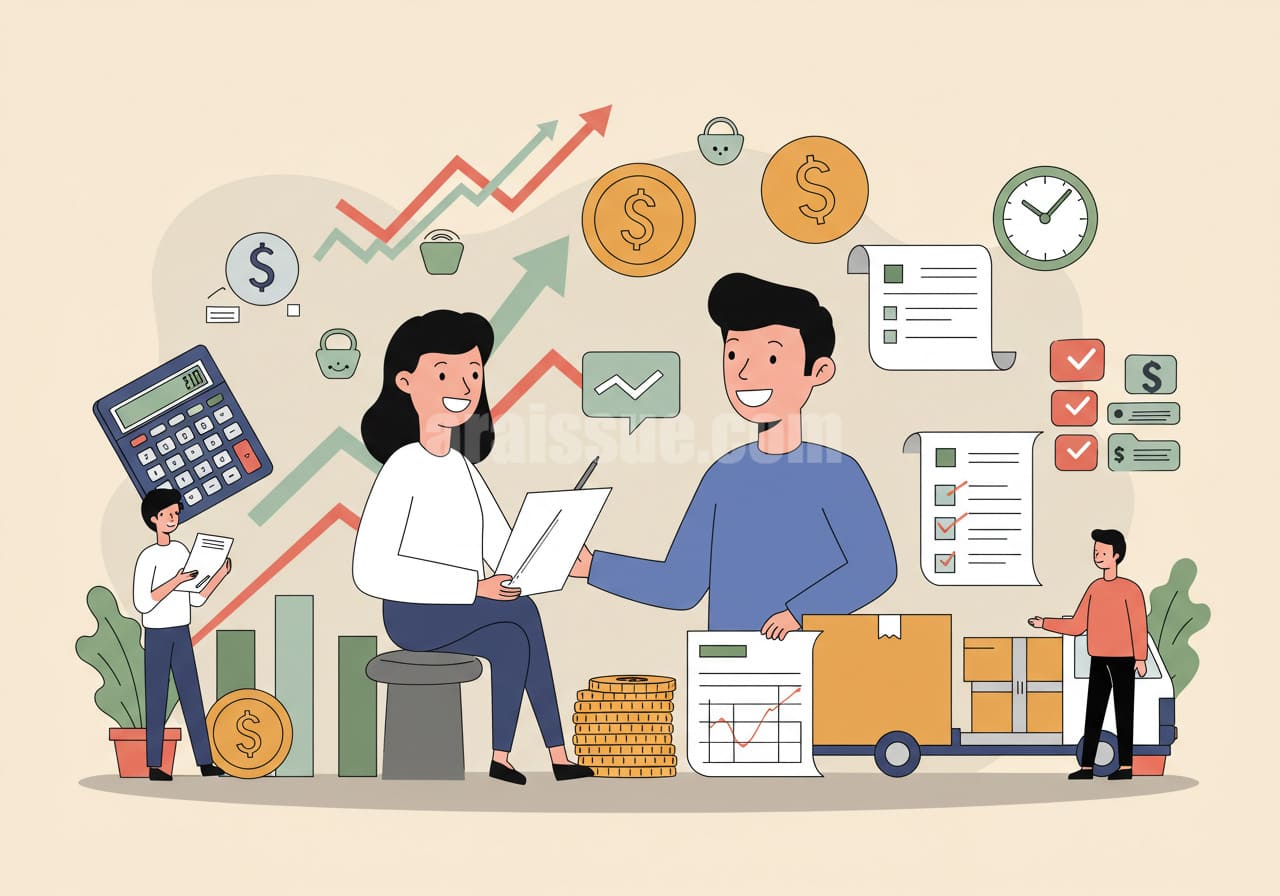 소상공인이 배달·택배비 지원을 통해 재정적 혜택을 받는 모습을 나타낸 일러스트.